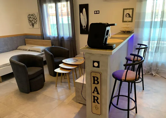 Grand Studio Tres Agreable Avec Bar, Cuisine Et Terrasse